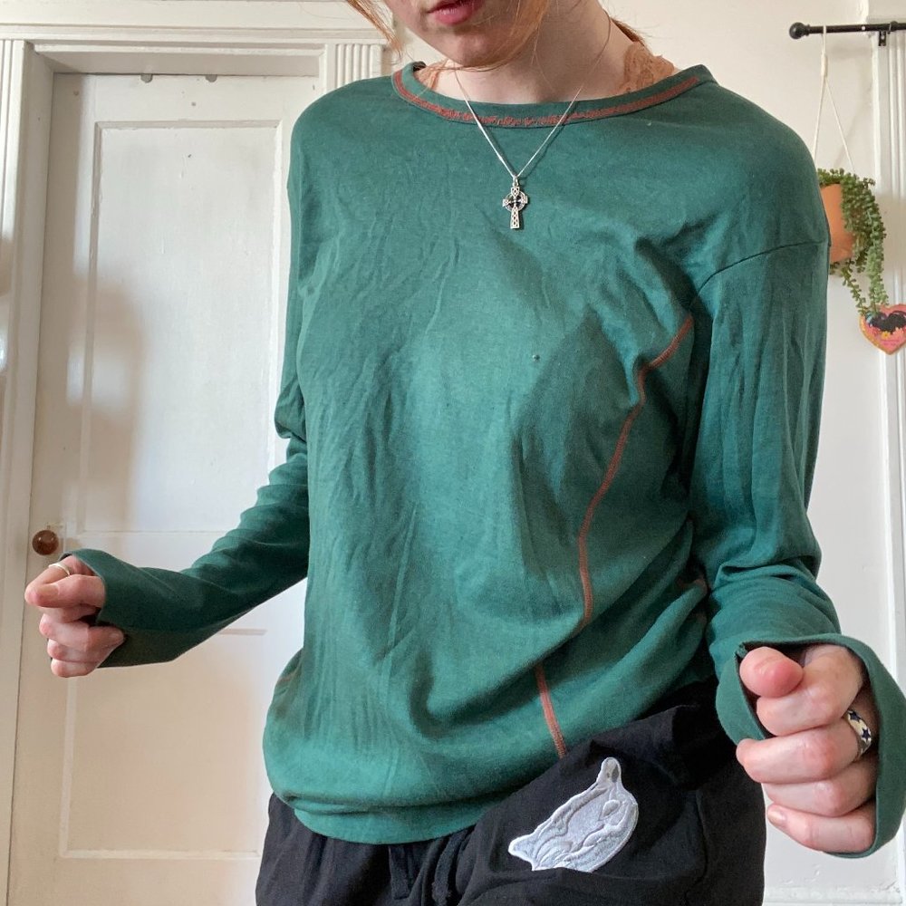 vintage green & orange reverse stitch jockey shirt!